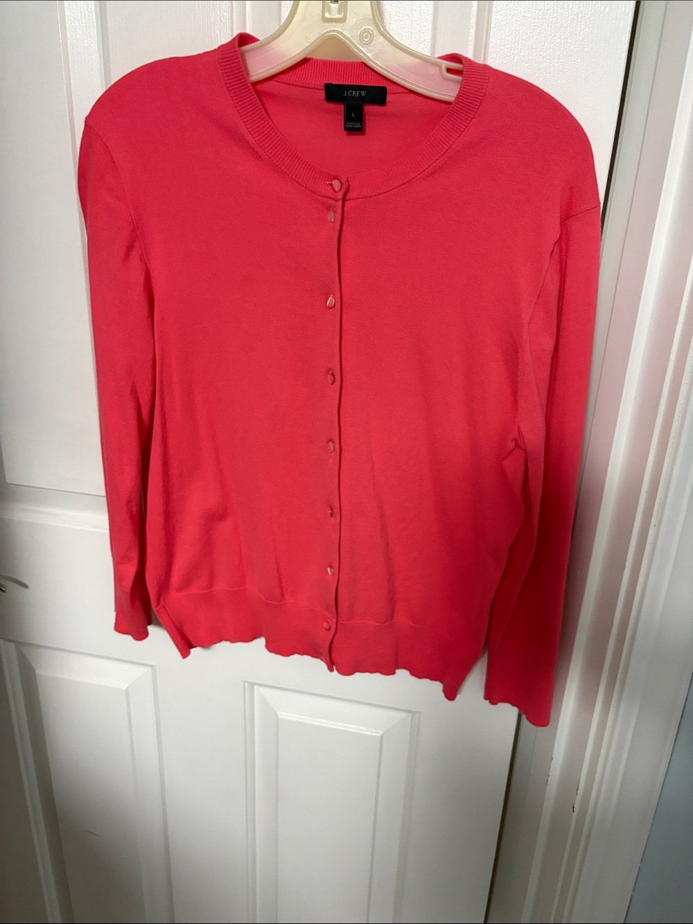 J. Crew Coral Pink Button-Front Crewneck Cardigan sz l